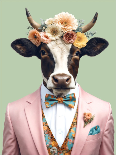 Keilrahmenbild CRAZY COW in mehrfarbig aus Holz