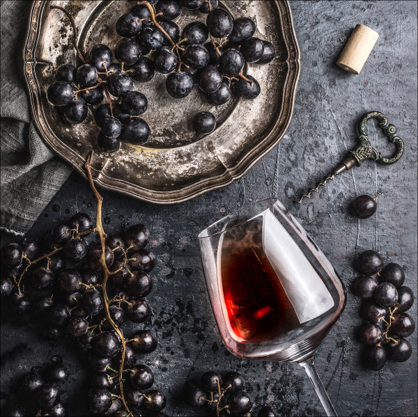 Glasbild WEIN UND TRAUBEN in mehrfarbig aus Glas
