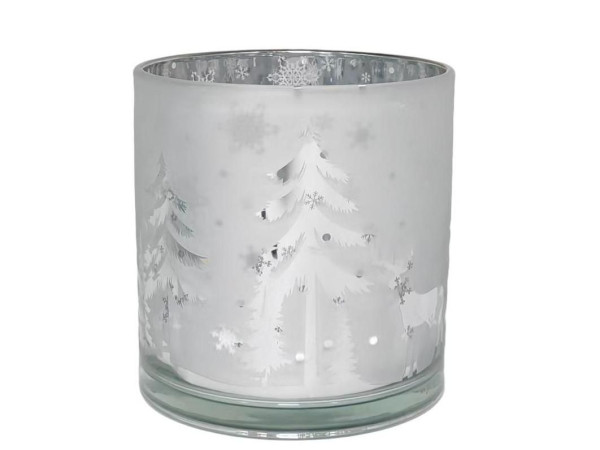 Teelichthalter FOREST in silberfarben aus Glas