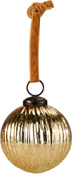 Weihnachtskugel SAMTBAND in goldfarben aus Glas