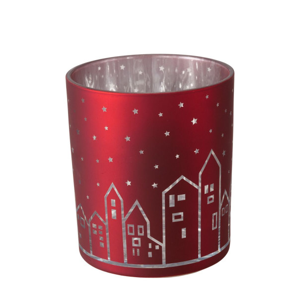 Windlicht LITTLE TOWN in rot aus Glas