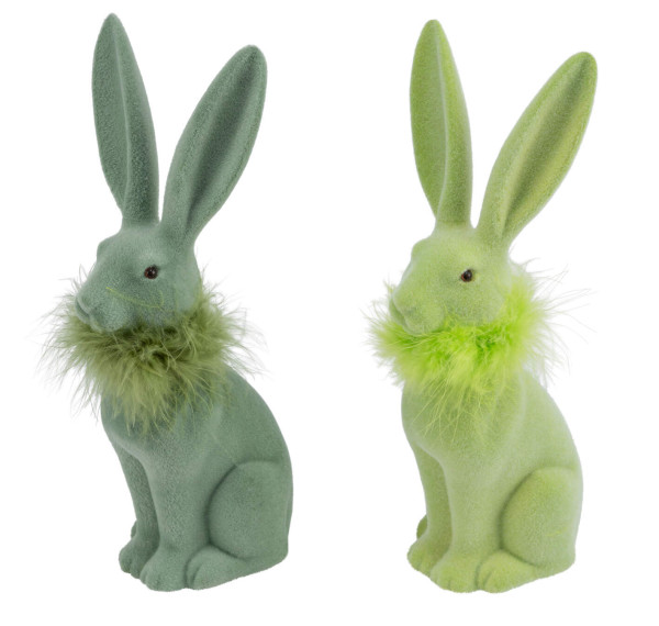 Osterhase mit Federkragen in grün aus Kunststoff