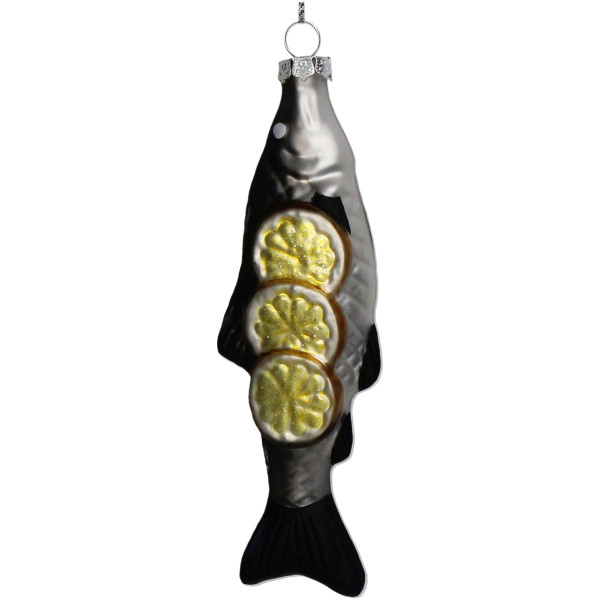 Weihnachtskugel FISCH in grau aus Glas
