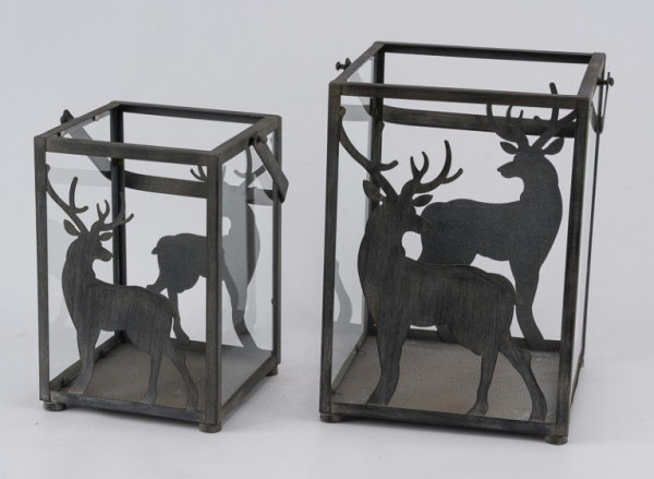 Laterne Hirsch in grau aus Metall