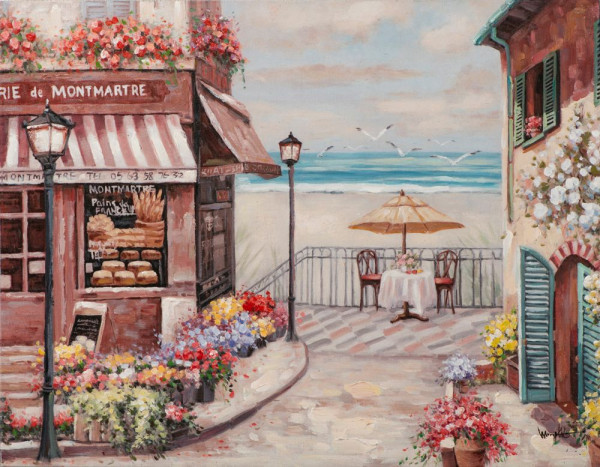 Keilrahmenbild STRANDCAFÈ in mehrfarbig aus Holz