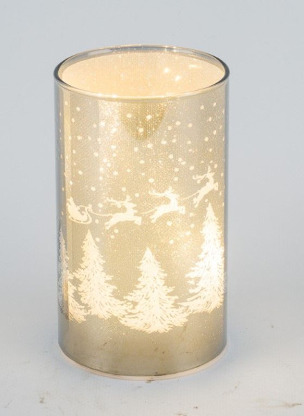 Windlicht LED in silberfarben aus Glas