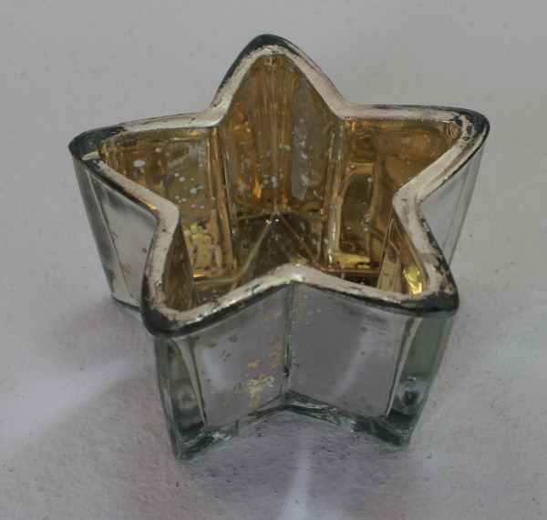 Teelichthalter STERN in silberfarben aus Glas