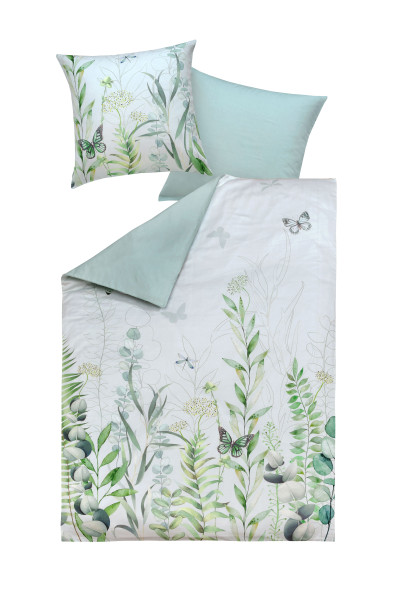 Bettwäsche LARA Satin in weiß/grün aus Baumwolle
