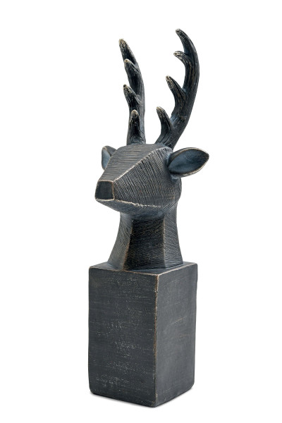 Hirschkopf auf Sockel in schwarz aus Polyresin