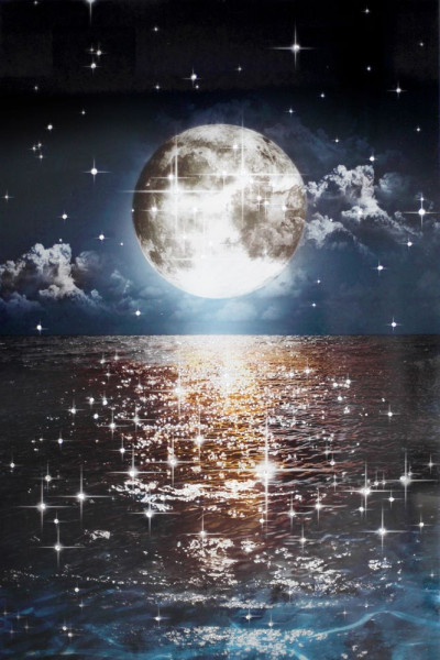 Glasbild GLITZER MOND in mehrfarbig aus Glas