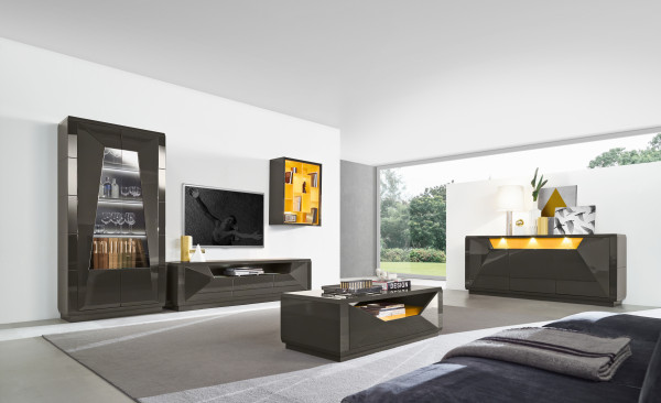 Vitrine Rolf Weber ALSFELD in grau aus Lack Hochglanz