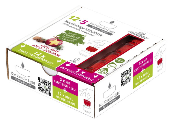 Duftteelichte REFILL APFEL/ZIM in rot aus Wachs