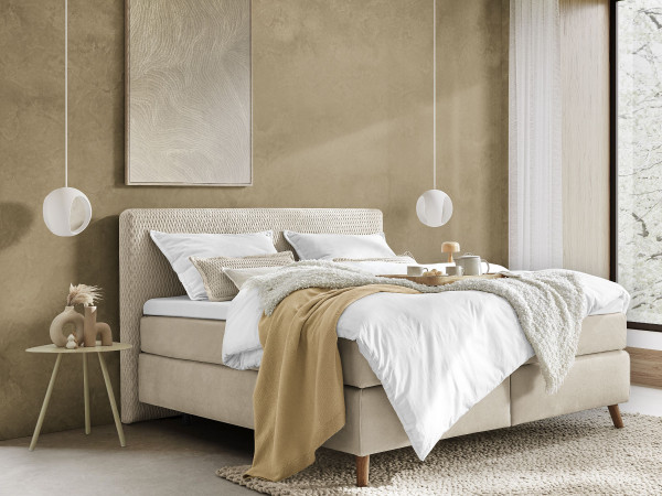 Boxspringbett SCHLARAFFIA in elfenbein aus Stoff