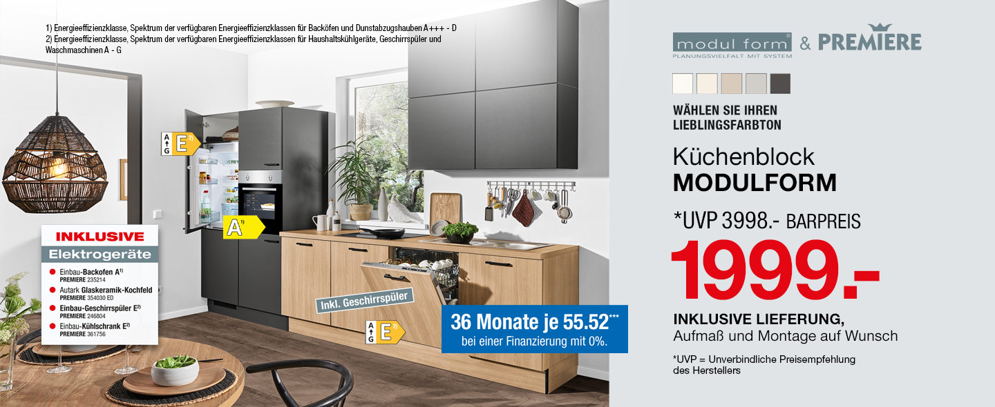 Küchenblock MODULFORM in Holz- und Graphitoptik, UVP 3998.- Euro Barpreis, 1999.- Euro oder 0%-Finanzierung 36 Monate je 55.52 Euro ***
