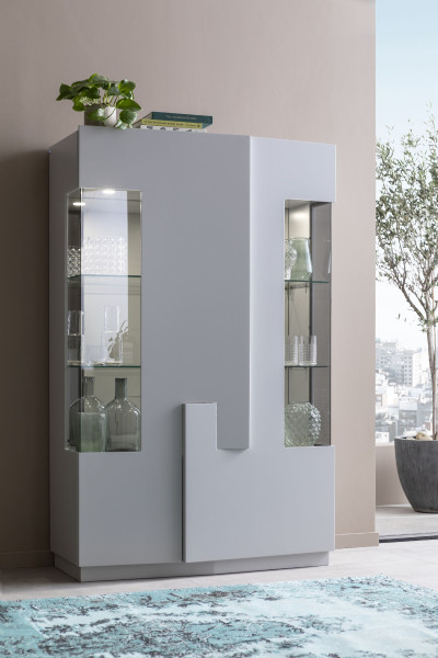 Vitrine ZEFERINO COMO in aschgrau aus Lack