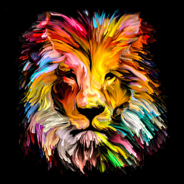 Glasbild COLORFUL LION HEAD