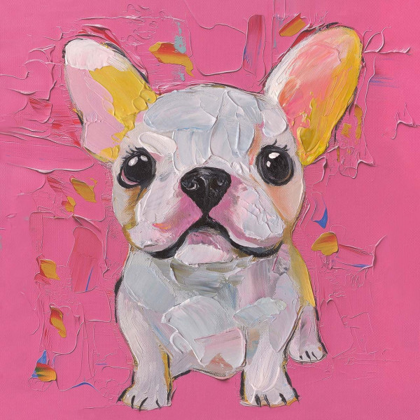 Gemälde WHITE BULLY in pink aus Holz
