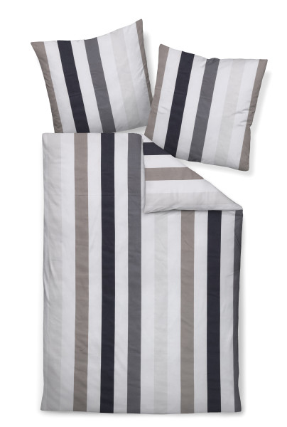 Bettwäsche J. D. Mako-Satin in grau/schwarz aus Baumwolle