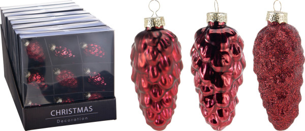 Weihnachtskugel-Box ZAPFEN in bordeaux aus Glas