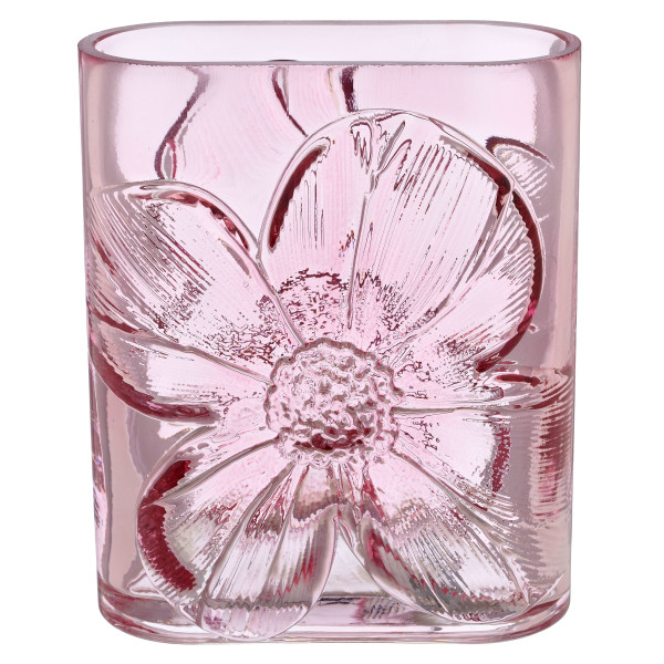 Vase Blütenrelief in rosa aus Glas