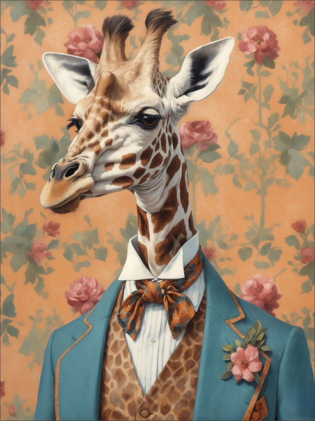 Keilrahmenbild GIRAFFE IN SUIT in mehrfarbig aus Holz