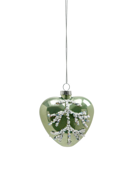 Weihnachtskugel HERZ PEARLS in Salbei aus Glas