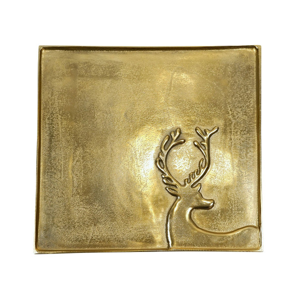Tablett HIRSCH in goldfarben aus Aluminium