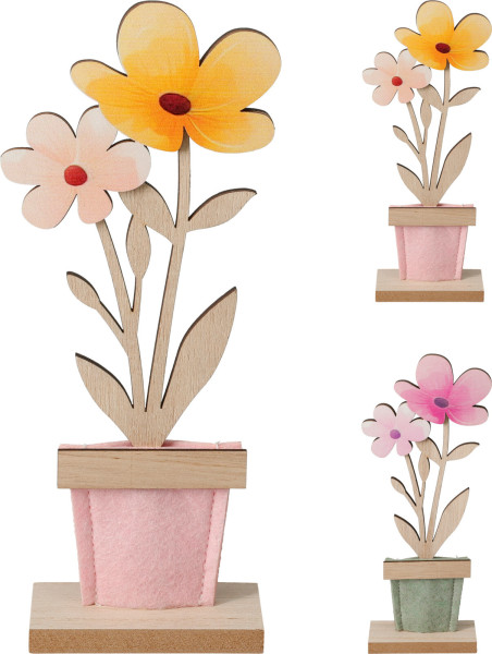 Blumen im Topf in mehrfarbig aus Holz