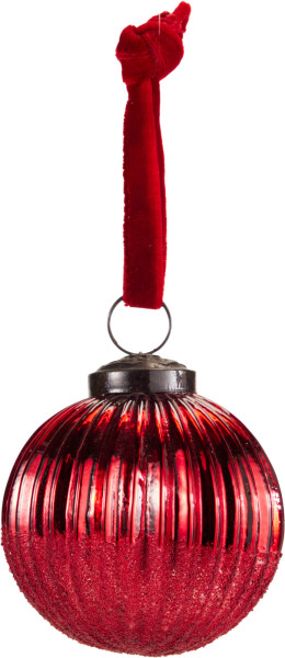 Weihnachtskugel SAMTBAND in rot aus Glas