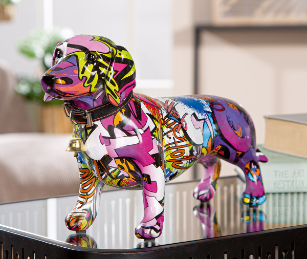 Figur DACKEL STREET ART in mehrfarbig aus Kunstharz