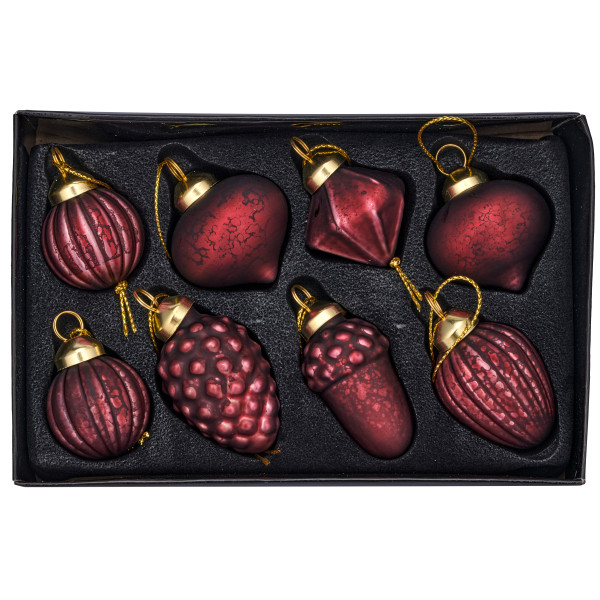 Weihnachtskugel-Set Eichel/Zapfen-Mix in aubergine aus Glas
