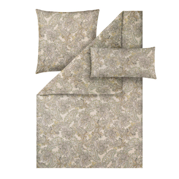 Bettwäsche KORA Mako-Satin in Khaki aus Baumwolle