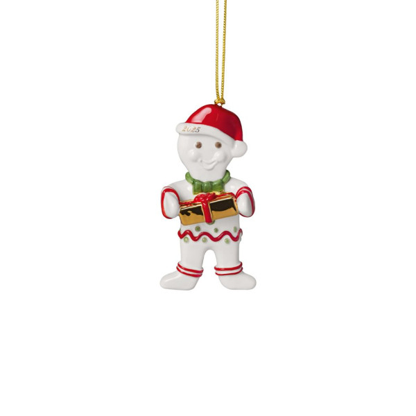 Christbaumschmuck Hänger Lebkuchenmann 2025 in weiß/rot aus Bone China