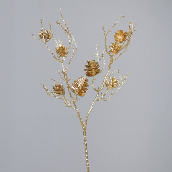 Kunstpflanze ZAPFENZWEIG in goldfarben aus Kunststoff