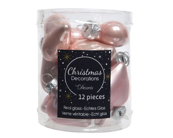 Weihnachtskugel-Box Herzen PUDERROSA in rosa aus Glas