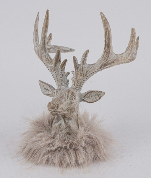 Hirschkopf mit Plüsch in beige aus Kunststoff