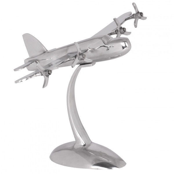 Dekofigur Flugzeug in silberfarben aus Aluminium
