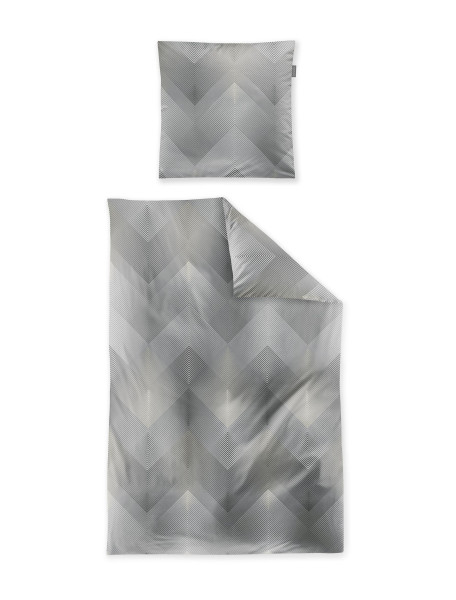 Bettwäsche WAVE Satin in grau aus Baumwolle