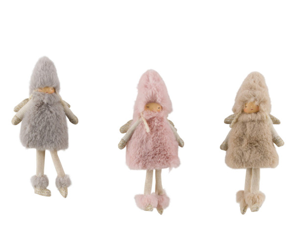 Christbaumschmuck Hänger Engel in beige aus Plüsch