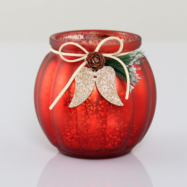 Teelichthalter mit Flügel in rot aus Glas