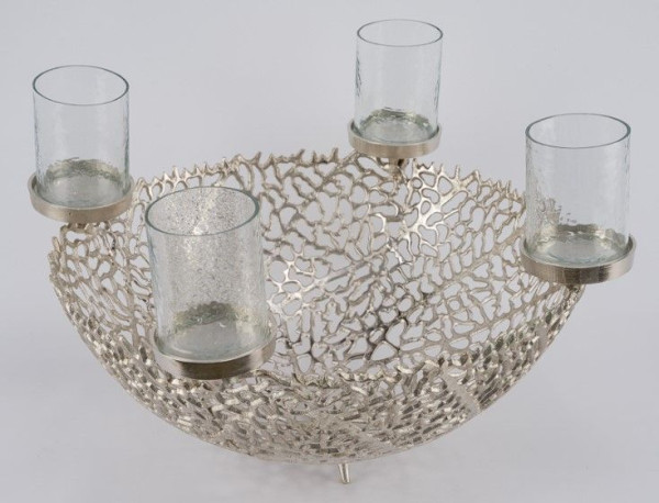 Kerzenhalter Schale in silberfarben aus Aluminium