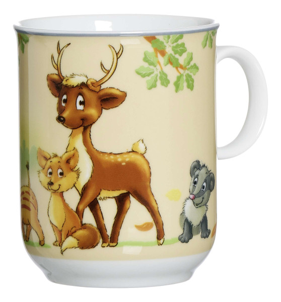 Henkelbecher WALDTIERE in mehrfarbig aus Porzellan
