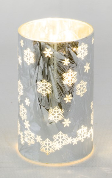 Windlicht LED EISKRISTALLE in silberfarben aus Glas