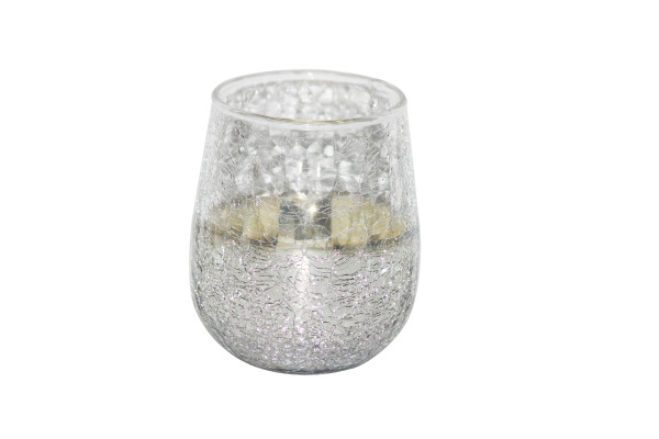 Teelichthalter CRACKLE in silberfarben aus Glas