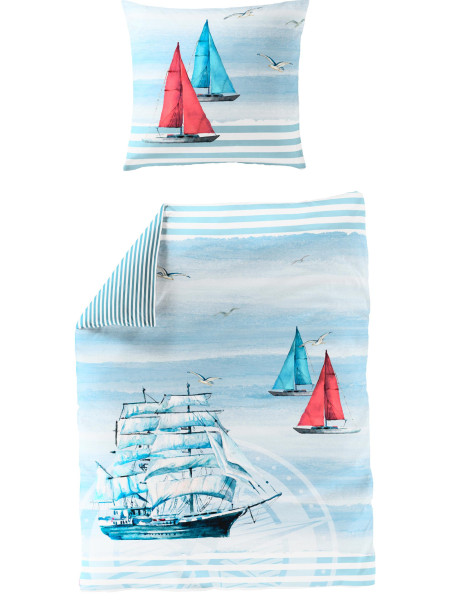 Bettwäsche Mako-Satin bleu aus Baumwolle