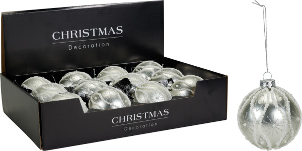 Weihnachtskugel PERLEN/STEINE in silberfarben aus Glas