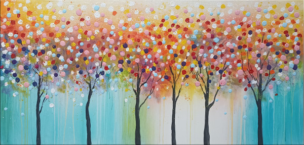 Originalbild SUMMERTREES in bunt aus Holz