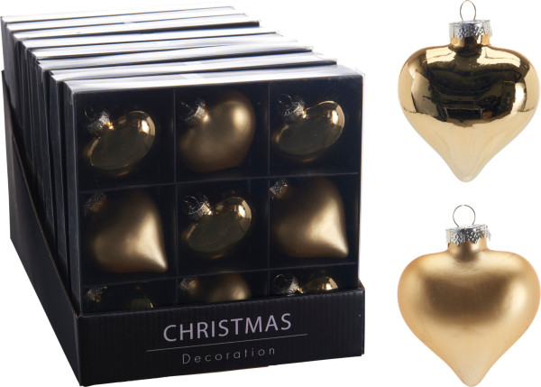 Weihnachtskugel-Box HERZEN in goldfarben aus Glas