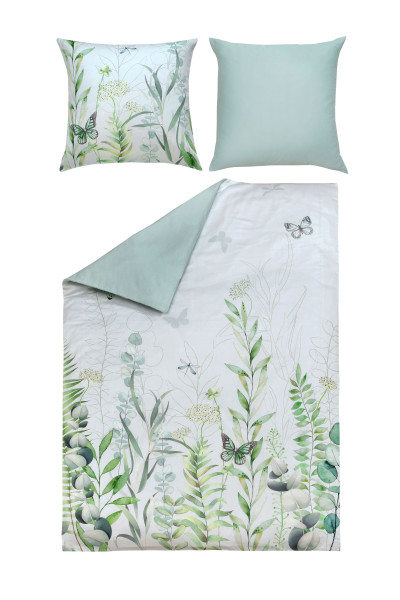 Bettwäsche LARA Satin in weiß/grün aus Baumwolle