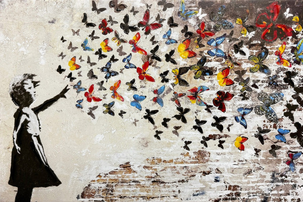 Keilrahmenbild BUTTERFLY GIRL in bunt aus Holz